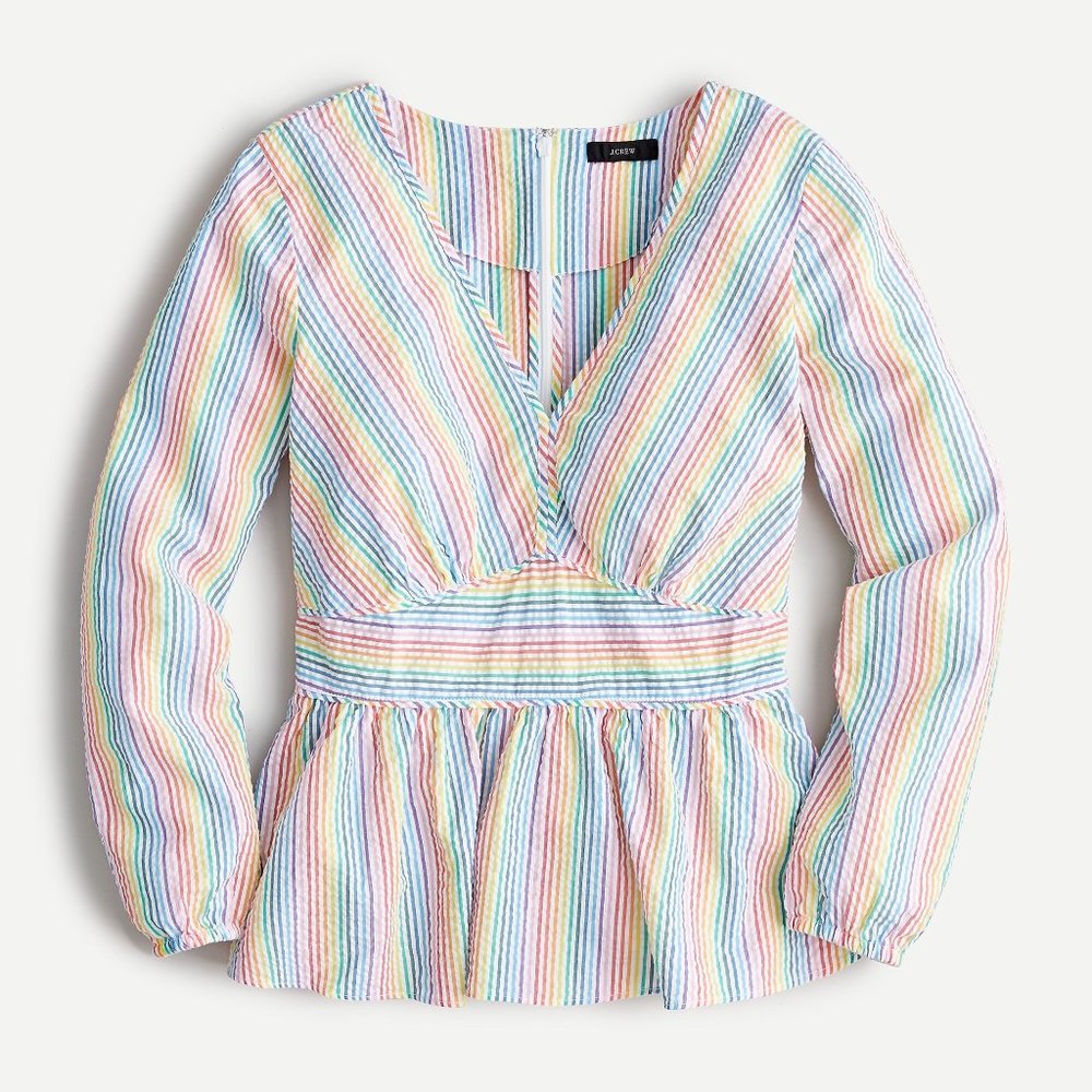 J.Crew Size 6 V-neck peplum top in rainbow seersucker